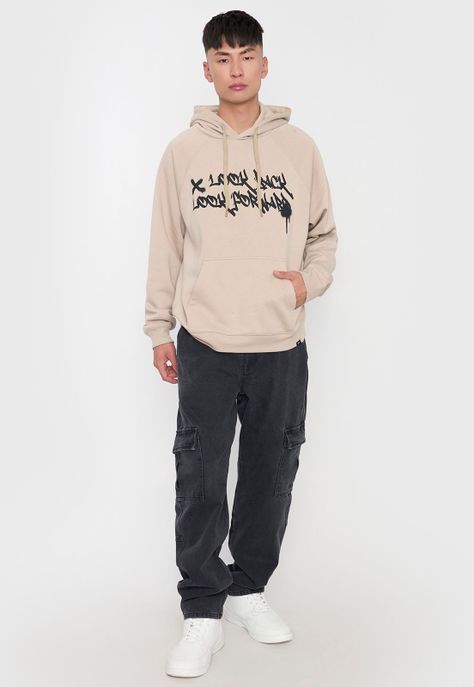 Polerón Hombre Hood Print Urbana Beige Corona-3