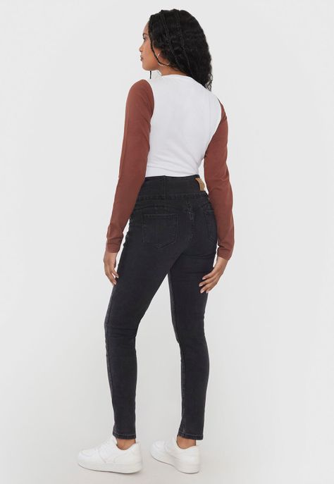 Jeans Mujer Skinny High Waist 3 Botones Negro Corona-1