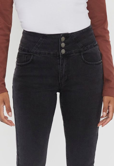 Jeans Mujer Skinny High Waist 3 Botones Negro Corona-2