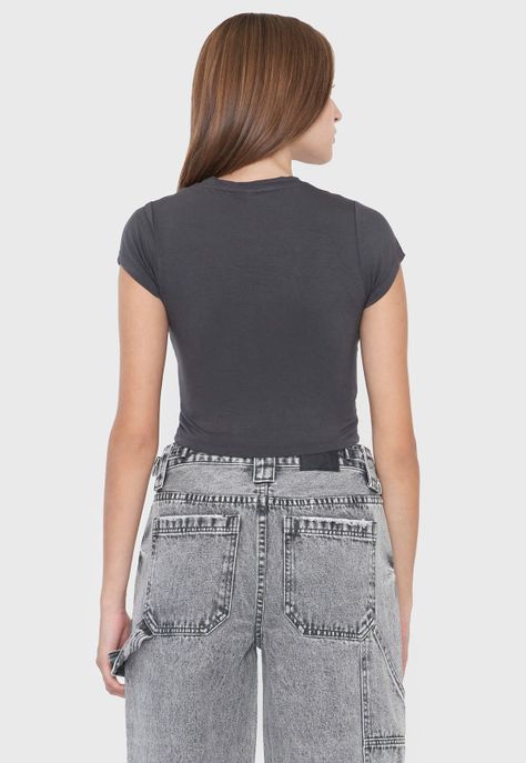 Polera Mujer Manga Corta Tachas Gris Corona-1