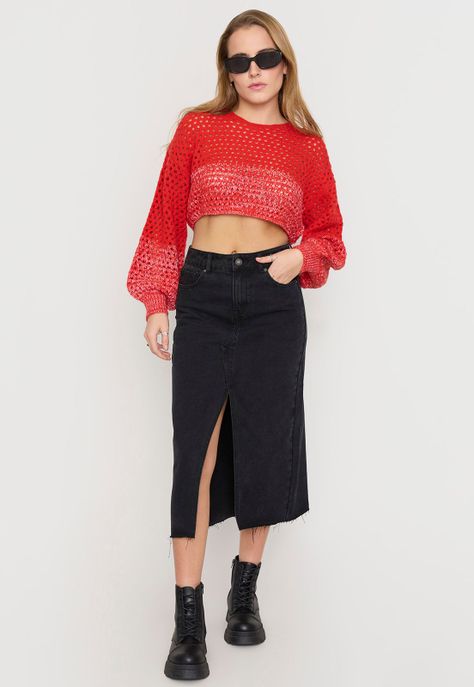 Falda Mujer Midi Negro Corona-0