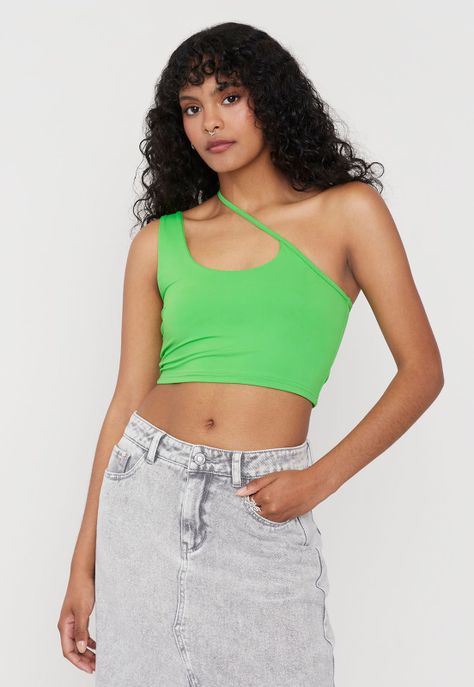 Peto Mujer One Shoulder Cut Out Verde Corona-0