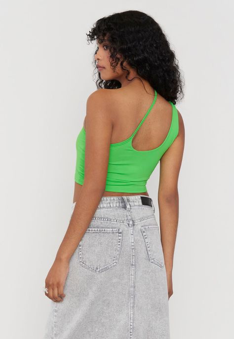 Peto Mujer One Shoulder Cut Out Verde Corona-1