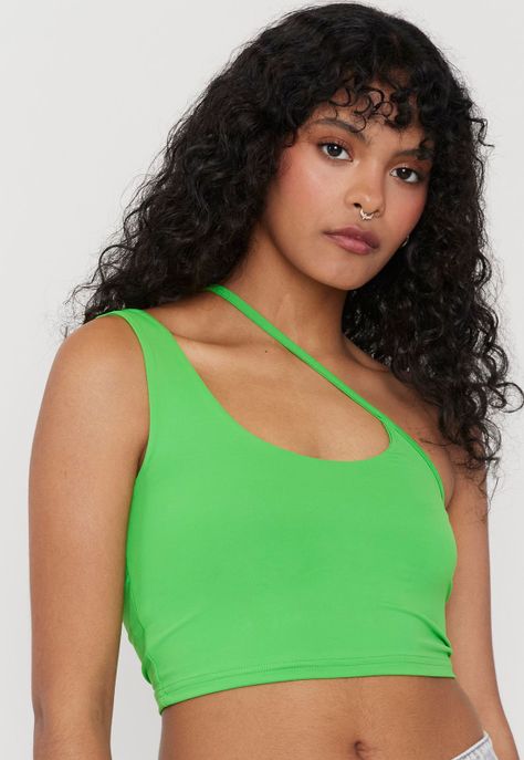Peto Mujer One Shoulder Cut Out Verde Corona-2