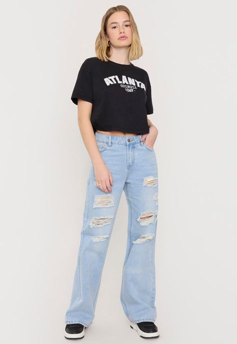 Polera Mujer Atlanta Fun Manga Corta Crop Negro Corona-3