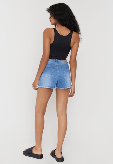 Short Mujer Mom Basta Cortada Azul Medio Corona-1