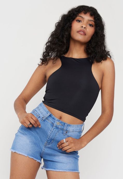 Short Mujer Mom Basta Cortada Azul Medio Corona-2