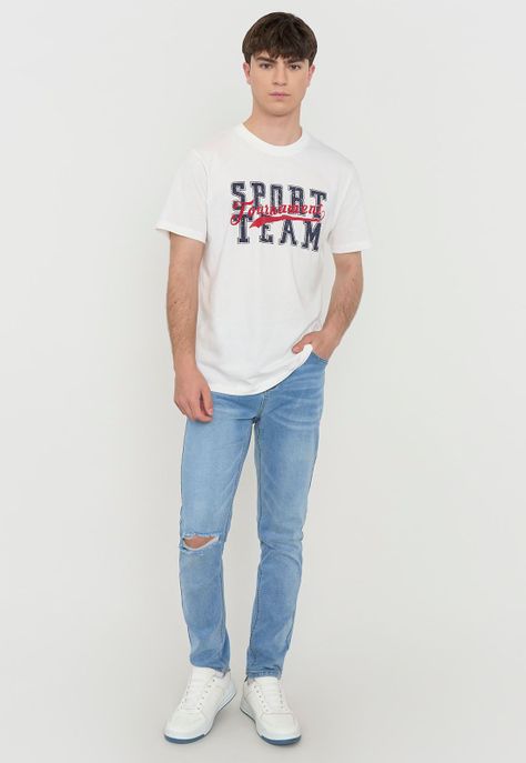 Polera Hombre R-Neck Print Blanco Corona-3