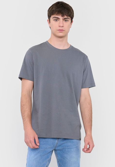 Polera Hombre R-Neck Lisa Gris Oscuro Corona-0