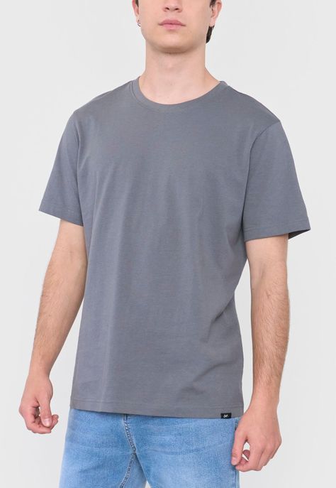 Polera Hombre R-Neck Lisa Gris Oscuro Corona-2