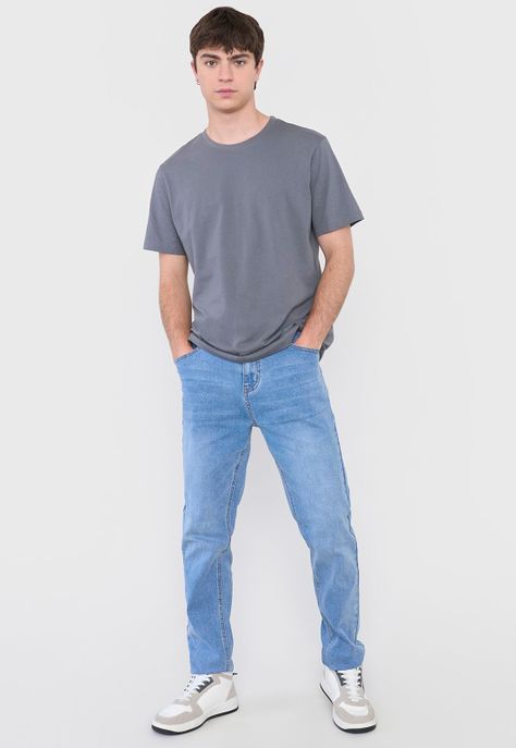 Polera Hombre R-Neck Lisa Gris Oscuro Corona-3