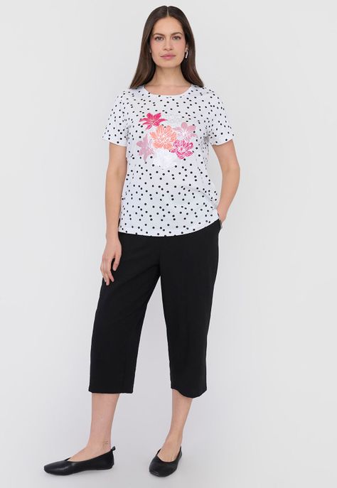 Polera Mujer M/c Focal Print Flores Puntos Corona-3