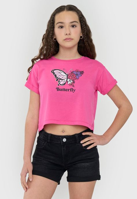 Polera Niña Teen Manga Corta Fun Fucsia Corona-0