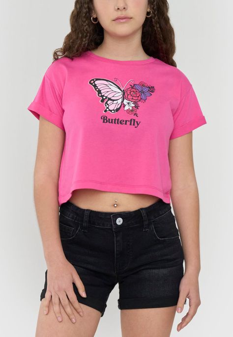 Polera Niña Teen Manga Corta Fun Fucsia Corona-2