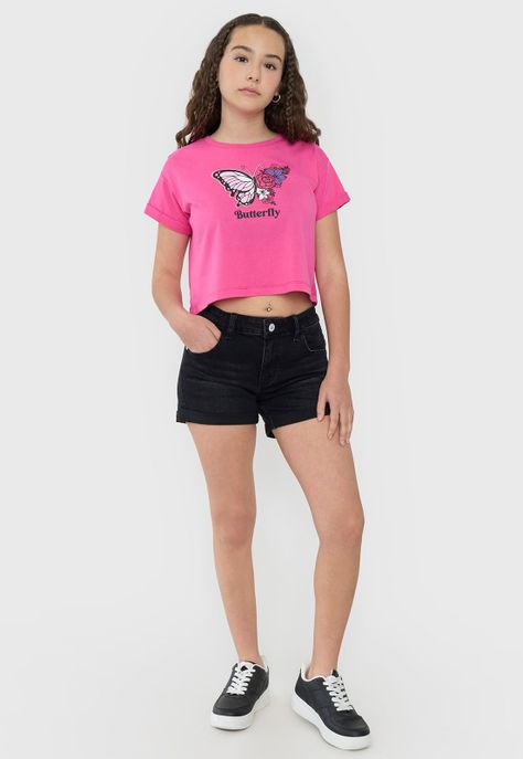 Polera Niña Teen Manga Corta Fun Fucsia Corona-3
