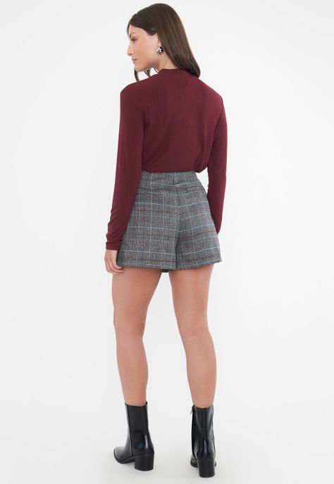 Skort Mujer Botón Gris Checks Corona-2