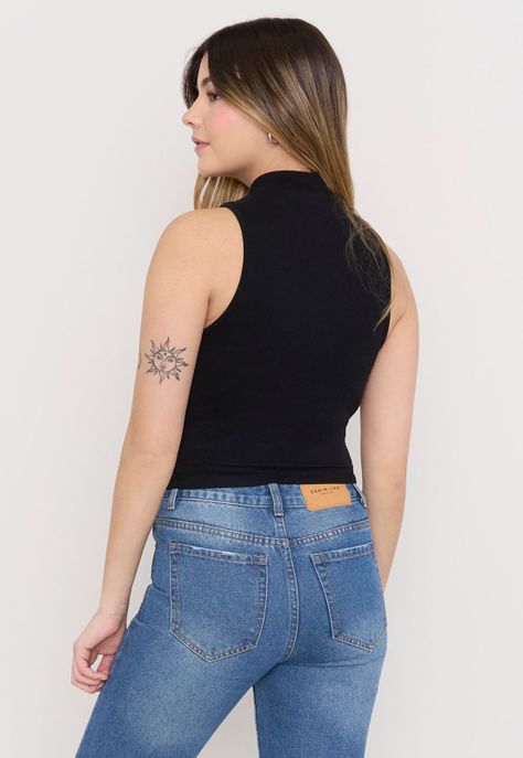 Polera Mujer Sin Mangas Cuello Moc Negro Corona-1