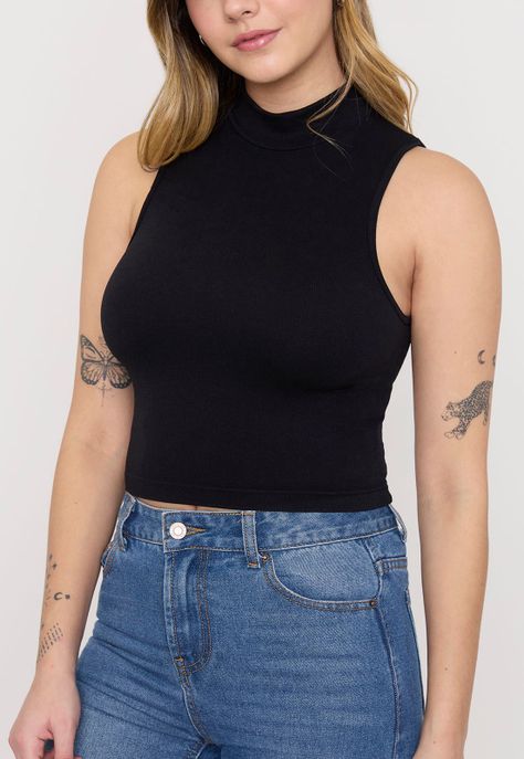 Polera Mujer Sin Mangas Cuello Moc Negro Corona-2