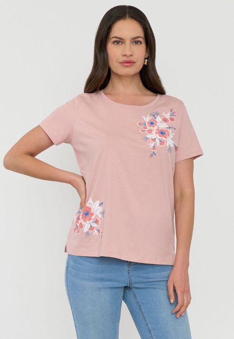 Polera Mujer M/C Focal Print Rosa Corona-0