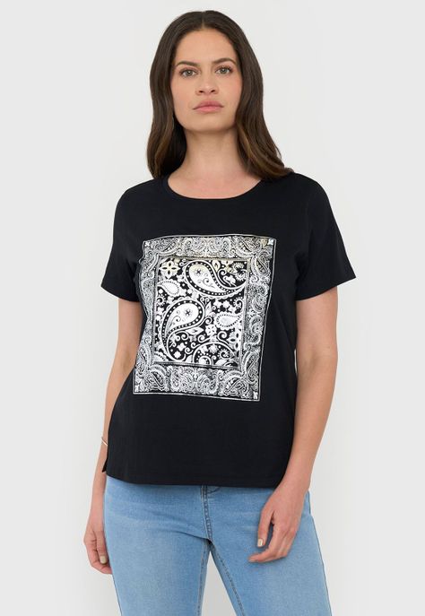 Polera Mujer Negra Focal Print M/C Corona-0