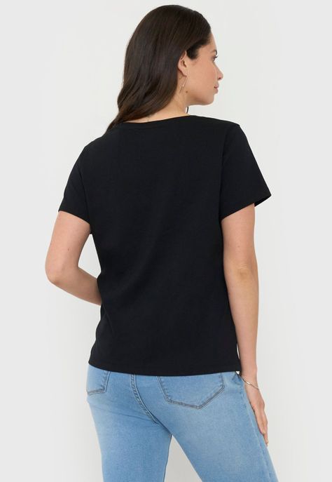 Polera Mujer Negra Focal Print M/C Corona-1