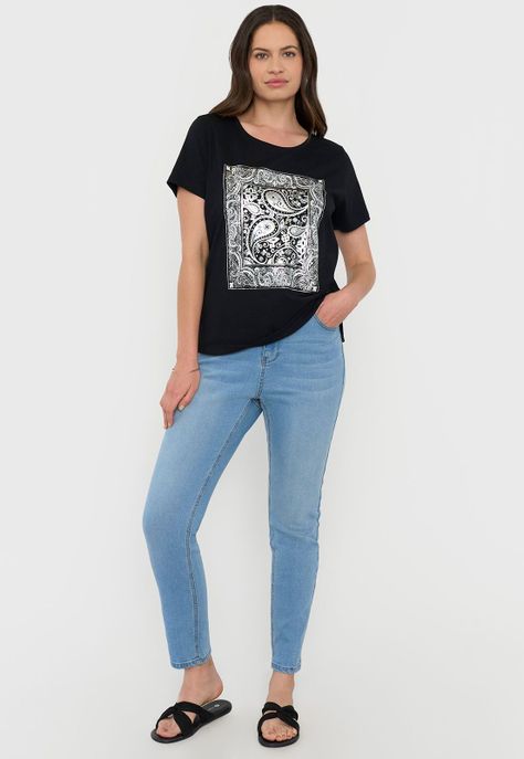 Polera Mujer Negra Focal Print M/C Corona-3