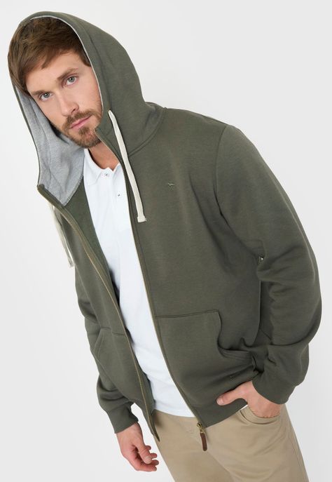 Polerón Hombre Full Zipper Verde Militar Corona-0