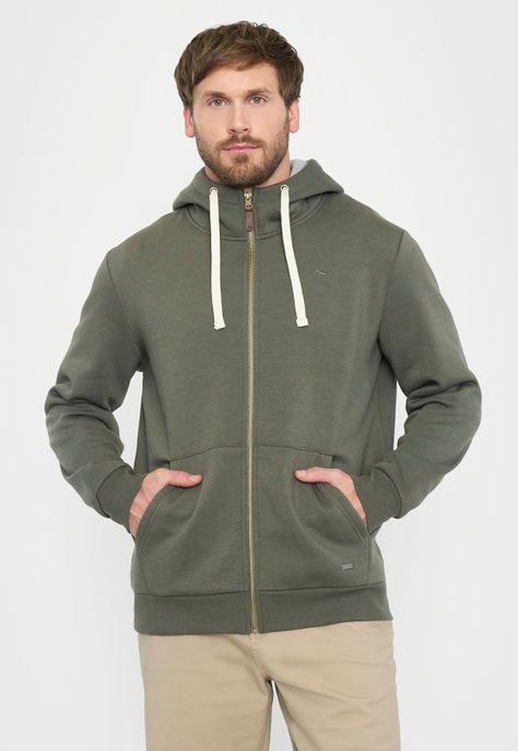 Polerón Hombre Full Zipper Verde Militar Corona-1