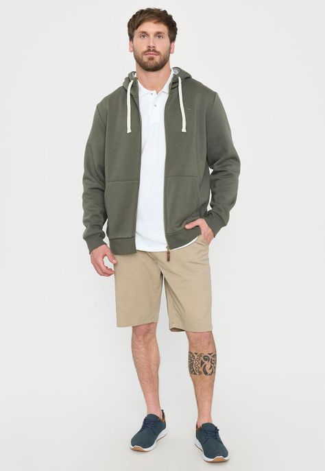 Polerón Hombre Full Zipper Verde Militar Corona-3