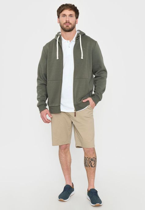 Polerón Hombre Full Zipper Verde Militar Corona-5