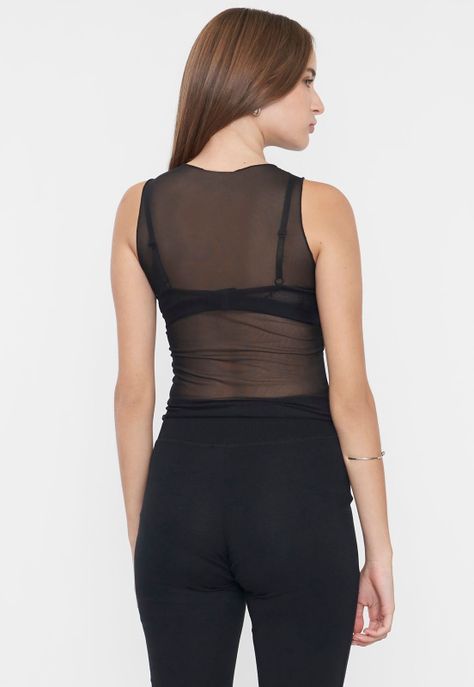 Polera Mujer Malla Brillos Negro Corona-1