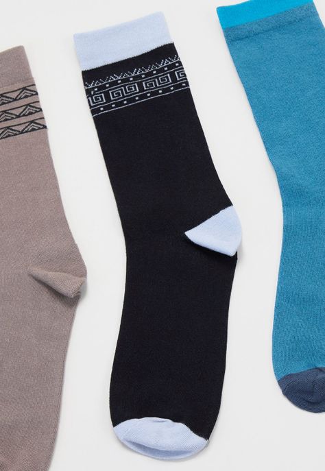 Calcetines Hombre Tripack Print Tribal Negro Corona-3