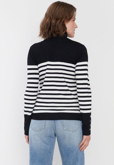 Sweater Mujer Cuello Alto Líneas Negro Corona-1
