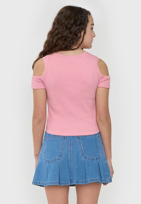 Polera Niña Teen Manga Corta Rib Rosado Corona-1