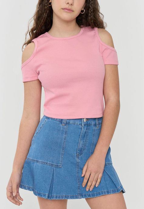 Polera Niña Teen Manga Corta Rib Rosado Corona-2