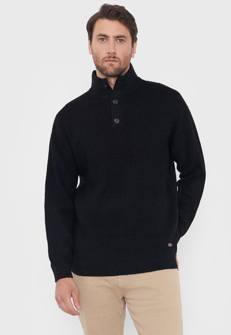Tejido Hombre Cuello Botones Negro Corona-0