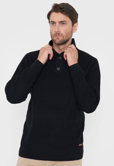 Tejido Hombre Cuello Botones Negro Corona-2