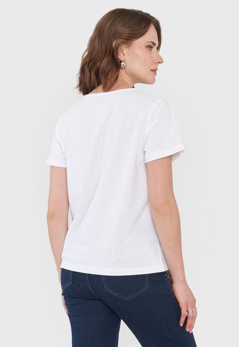 Polera Mujer Escote V Print Étnico Ecru Corona-1