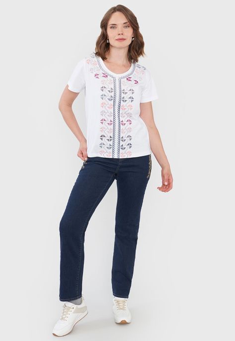 Polera Mujer Escote V Print Étnico Ecru Corona-3
