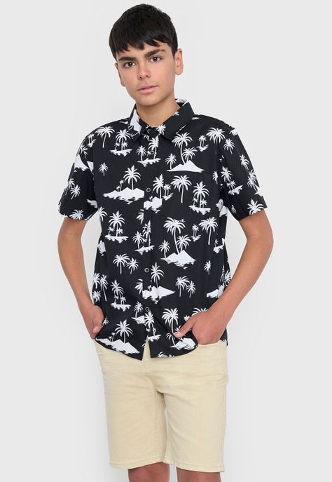 Camisa Niño Teen Fullprint Negro Corona-1