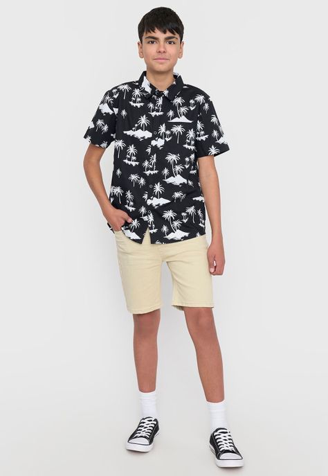 Camisa Niño Teen Fullprint Negro Corona-3