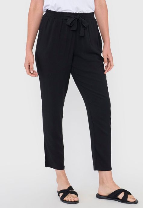 Pantalón Mujer Lazo Liso Negro Corona-1