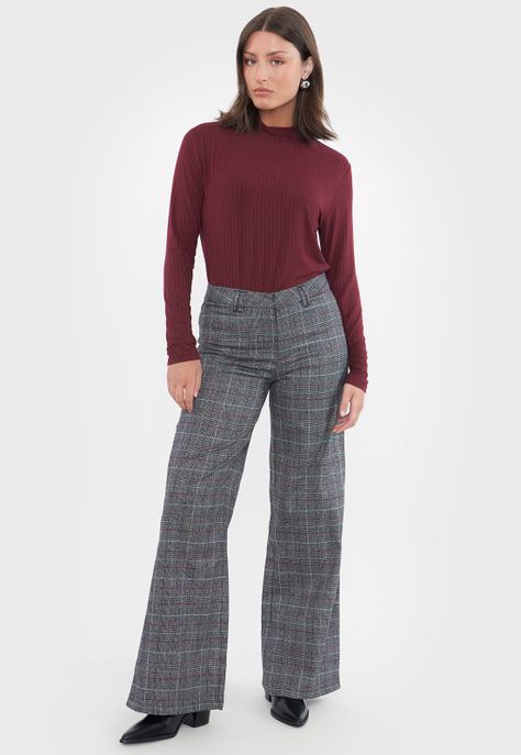 Pantalón Mujer Sastrero Gris Checks Corona-0