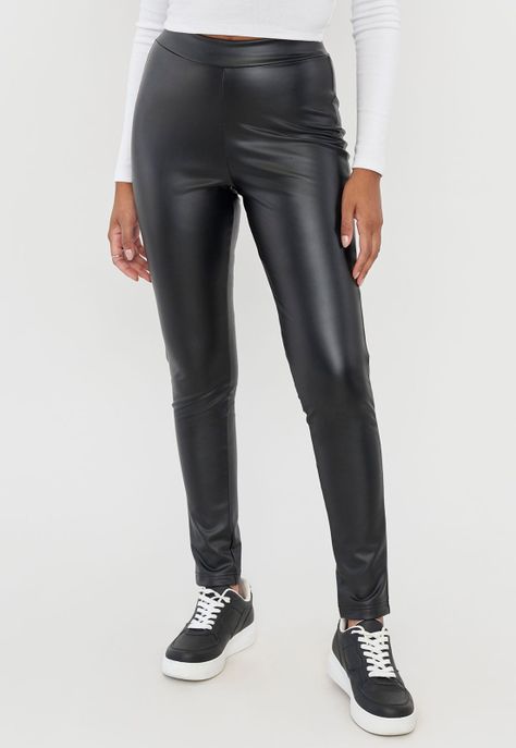 Calza Mujer Skinny Ecocuero Negro Corona-1
