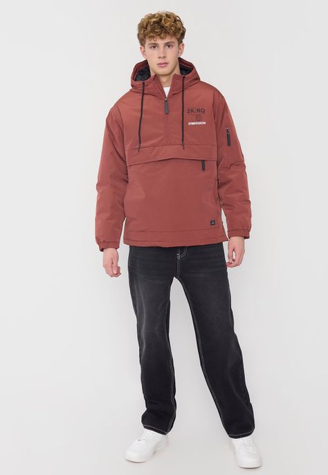 Parka Hombre Bolsillo Canguro Rojo Corona-3