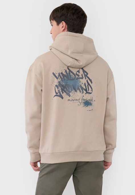 Polerón Hombre Hood Print Grafitti Beige Corona-1