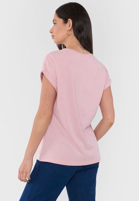 Polera Mujer M/C Focal Print Palo Rosa Corona-1
