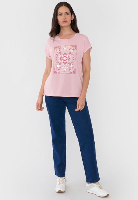 Polera Mujer M/C Focal Print Palo Rosa Corona-3