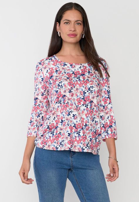 Polera Mujer Manga 3/4 Focal Print Ecru Corona-0