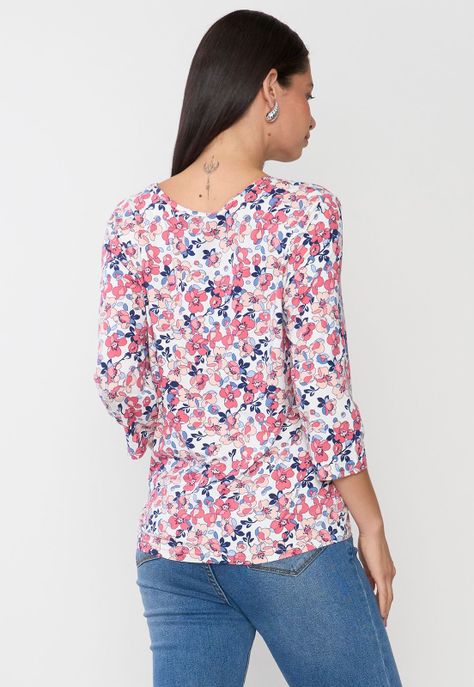 Polera Mujer Manga 3/4 Focal Print Ecru Corona-1